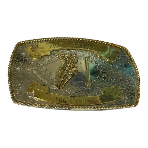 Montana Silversmiths 1984 Pole Bending Trophy Belt Buckle With Name Cowgirl main image 11